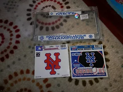 New York Mets Chrome License Plate Frame  & 2 Window Clings NEW VTG • $18.50