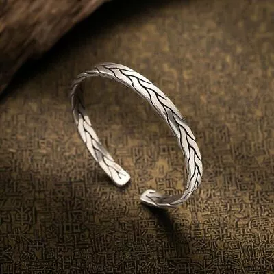 Mens 925 Sterling Silver Bracelet Viking Open Cuff Bangle Vintage Handmade Gifts • £5.99