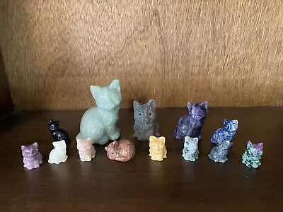 Rocks Minerals Crystals Hand Carved Cats Collection Lot Of 13 Cats And Kittens • $34.99