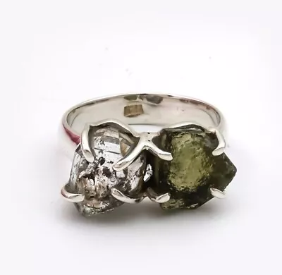 Natural Moldavite Herkimer Ring 925 Sterling Silver Ring Adjustable Ring • $29.99