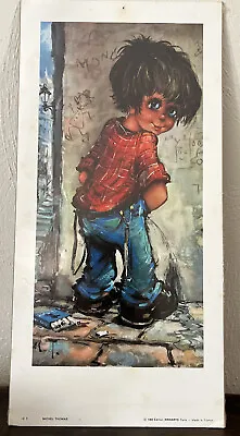 Vintage 1968 Michel Thomas Big Eyed Boy Print In Plastic By Krisarts Paris • $15