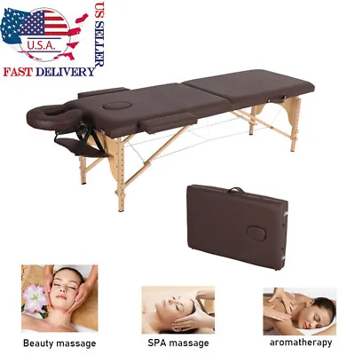 2-Fold Massage Table Bed Facial Spa Salon Bed Adjustable Portable Coffee 84''  • $79.27