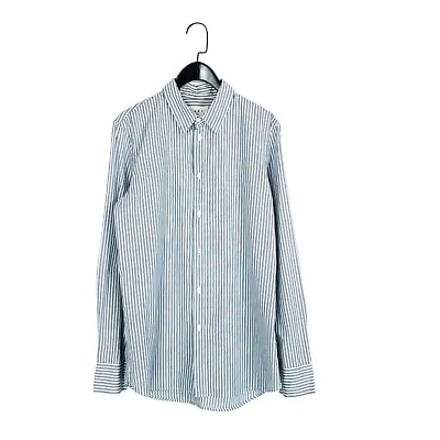 MARNI Blue White Brown Striped Slim Fit Button Up Collared Shirt - Size M / IT48 • £35