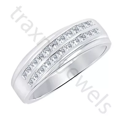 0.90 Ctw Simulated Diamond 14K White Gold Over Two Rows Men's Band Ring • $114.64