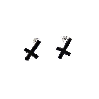 Zac's Alter Ego® Upside Down Black Cross Stud Earrings • £11.69