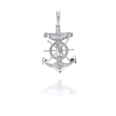 White Gold Jesus Anchor Mariner Necklace • $149.99