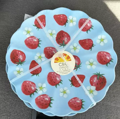 C & C Strawberry Melamine Plates Blue NEW • $24.95