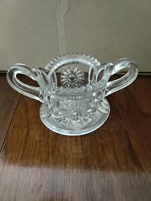 Vintage Clear Cut Glass Sawtooth Sunburst Double Handled Sugar Bowl • $4.85