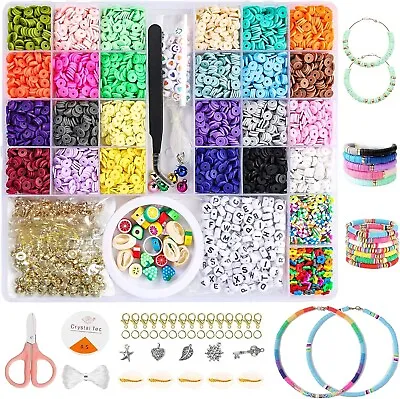 6500 Clay Beads Bracelet Making Kit 24 Colors Spacer Flat Beads For Kids Jewelry • $8.24