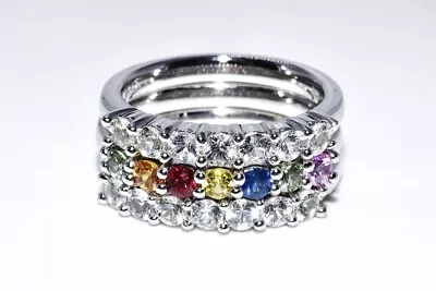 $500 1.05ct Natural Multi Color Sapphire & Topaz Silver 3 Ring Set Size 5.5 • $12.50