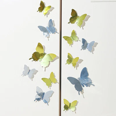 $2.19 • Buy 12Pcs/set 3D Mirror Butterfly Wall Stickers Metallic Art Decals Home Decoration