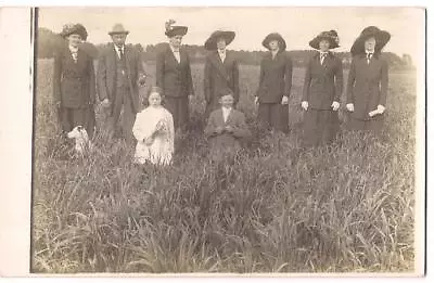 Edwardian Fashion Fancy Hat Women Suit Man Kids In Field Pit? Dog Photo Postcard • $21.99