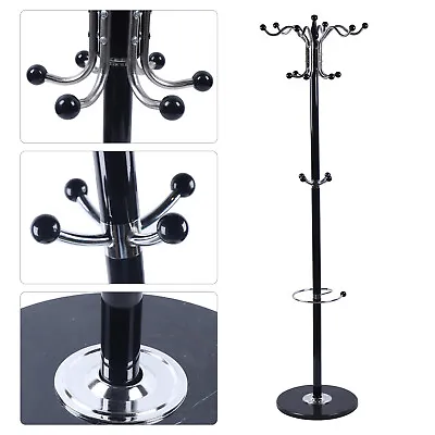 Metal Coat Rack W/ Umbrella Holder Hat Tree Stand Clothes Hanger 16 Hooks USA! • $56