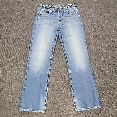 BKE Tyler Jeans Mens 36XL Blue Medium Wash Boot Distressed Thick Stitch 36 X 34 • $38.95