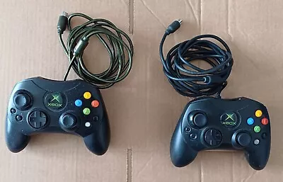 Set Of 2 Official Microsoft Original XBOX Black Wired Gaming Controllers S  • £15