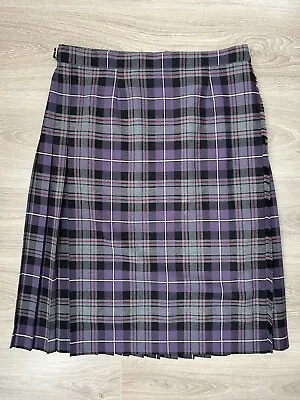 James Pringle Weavers Wool Blend Skirt Purple/Grey Kilt Tartan Check -  Size 18 • $25.25