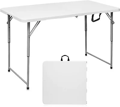 4FT Height Adjustable Folding Table White Portable Durable Indoor/Outdoor Tables • $57.88