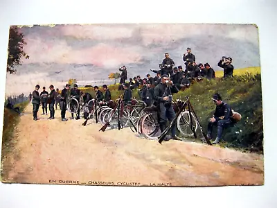 1914 World War I Postcard Military Chasseurs Cyclists Stop Bike Break  PC5 • $2.95