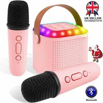 Mini Karaoke Machine Kids With 2 Microphone Portable Bluetooth Speaker With LED • £17.89