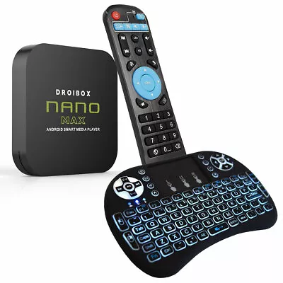 NANO MAX 4GB+64GB Android TV Box 10.0 HD Media Player+Mini Wireless Keyboard UK • £49.99