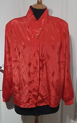 Vintage Red Unbanded High Collar Blouse/ Shirt New Romantics Style 1980's • £14