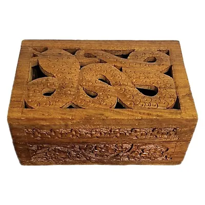 $29.95 • Buy Vintage Wood Carved Box 1980s Handcarved Indian Wood Keepsake Jewelry Box