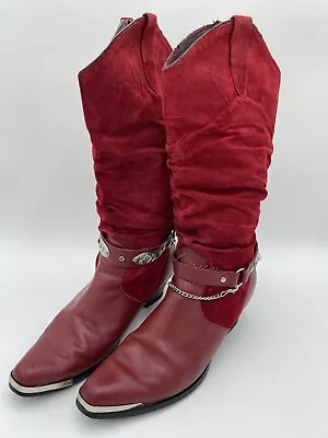 Oak Tree Farms Scrunchy Suede Women’s Red Western Boots Size 10 Mid Calf • $48