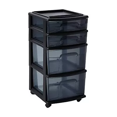 File Cabinet On Wheels Rolling 4 Drawers Smoke Tint Vertical Office Storage Bin • $47.99