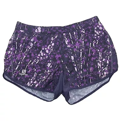 Salomon Running Shorts Small Advanced Skin Active Dry Purple Floral Zip Pocket • £26.05