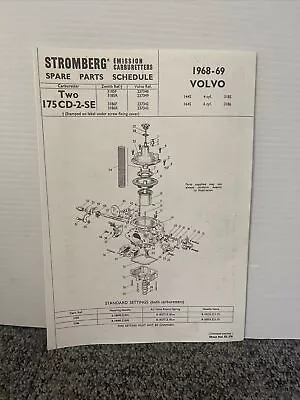 Volvo 144s 164s 1968/69 175cd  Twin Stromberg Carburettor Service Bulletin • $12.43
