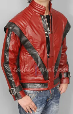 Michael Jackson Thriller MJ Red Real Leather Jacket Halloween Costume Cosplay  • $109.99