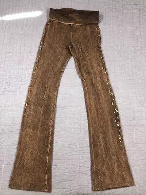 T Party Pants Women Medium Brown Mineral Wash Studded Rhinestone Rave Rodeo Boho • $39.96