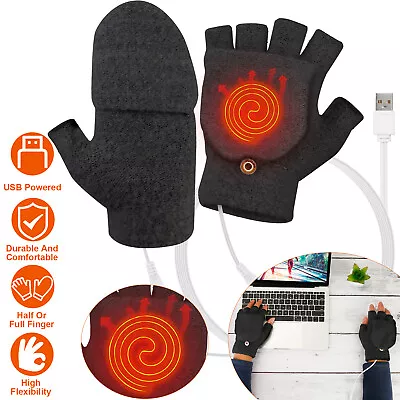 Electric Rechargeable Mitten Heated Gloves Full&Half Finger Warmer USB Winter • $11.99