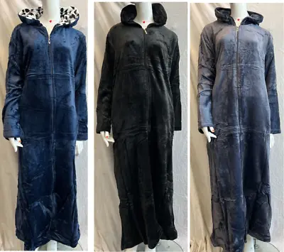 Oversized FLUFFY Hooded Dressing Gown ZIP UP Long Blanket Soft Sherpa Fleece • £24.99