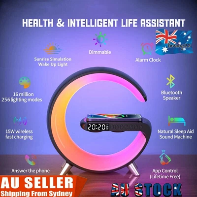 $82.76 • Buy 5in1 15W Wireless Fast Charger Smart Bluetooth Speaker With Alarm Clock LED Lamp