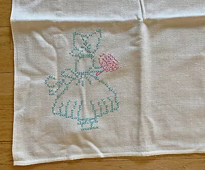 Vtg Embroidered Flour Sack Dish Towel Cross X Stitch Sunbonnet Sue VGC • $8