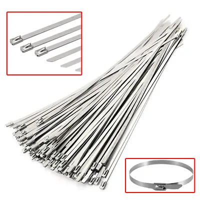 100 X Stainless Steel Metal Cable Ties 300mm X 4.6mm Heat Wrap Exhaust Zip Tie • £8.95