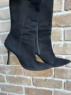 Manolo Blahnik Womens Gati Mid Calf Stiletto Boots Black Suede Size 40 • $70