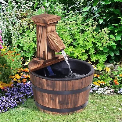  Wood Barrel Pump Patio Water Fountain Water Feature Electric Garden • £35.99
