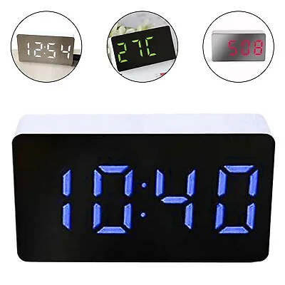 $9.89 • Buy Digital LED Snooze Mirror Alarm Clock Time Day Night Desktop Bedside Table Clock