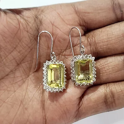 HSN Halo Fish Hook Earrings Yellow Quartz & Crystal Sterling Pre-owned Jewelry • $10.50