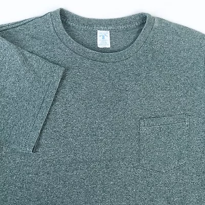 Velva Sheen Usa 50/50 Slub Weave Single Stitch Heather Green Pocket T-shirt L • $24.99