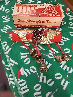 Vtg Christmas Happy Holiday Yule Log Bell Ringer For Doors & Decorations • $24.98