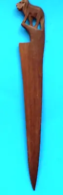 VTG Letter Opener Lion Carved Wood Knife Handle Africa Mail Folk Art Safari King • $6.25