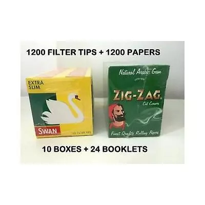 1200 X Zig Zag Green Regular Rolling Papers & 1200 X Swan Extra Slim Filter Tips • £14.99