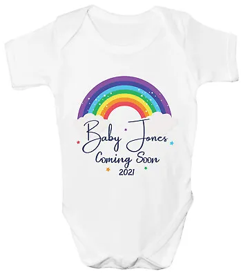 £6.99 • Buy Personalised Rainbow Baby Grow Announcement Any Name Vest Bodysuit Gift