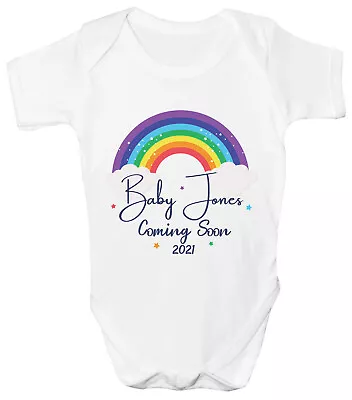 £6.99 • Buy Personalised Rainbow Baby Grow Announcement Any Name Vest Bodysuit Gift