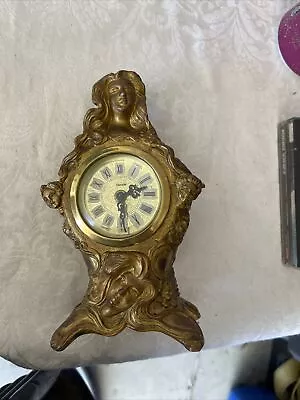 Antique Mercedes Gilt Gold Mantle Clock West Germanysmall Miniature • $90