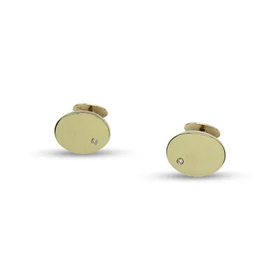 9ct Gold Cufflinks Natural Diamonds Set Oval Shaped 0.04ct UK Hallmarked • £375