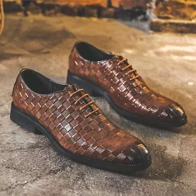 Men's Dress Oxfords Lace Up Round Toe Vintage Business Casual Shoes Oversize New • $60.59